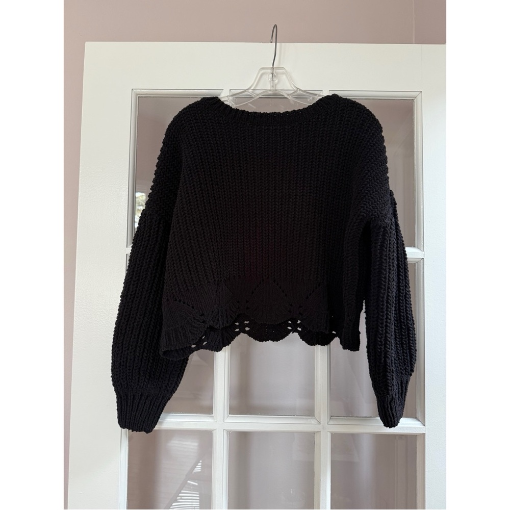 Wynter Black Scalloped Eyelet Crop Sweater